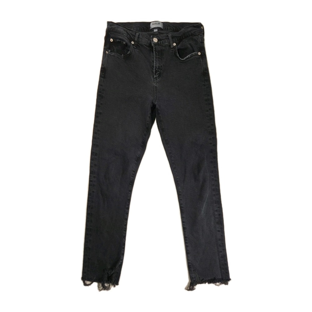 Agolde Toni Jeans Womens 26 Mid Rise Ankle Black Slim Raw Hem Organic  27×27